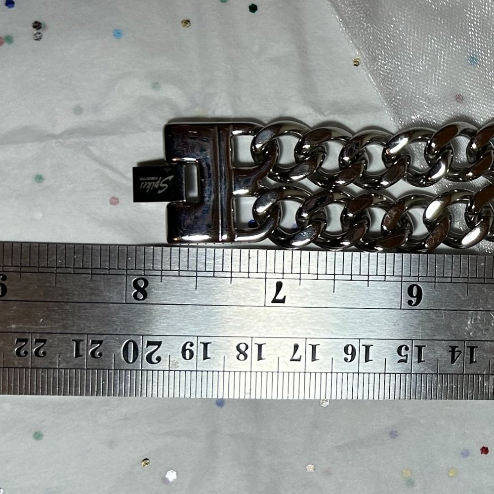 Super Wide Silver Stainless Steel Unisex ID Style Cuban Chain Link Bracelet - Picture 6 of 6